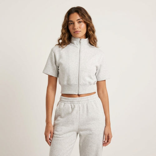 Conjunto Basic Chaqueta Crop Gris