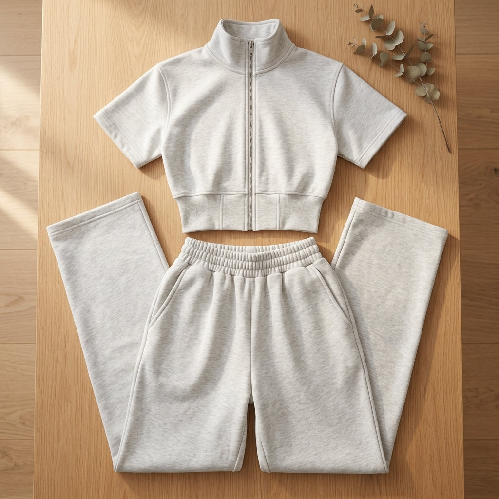 Conjunto Basic Chaqueta Crop Gris